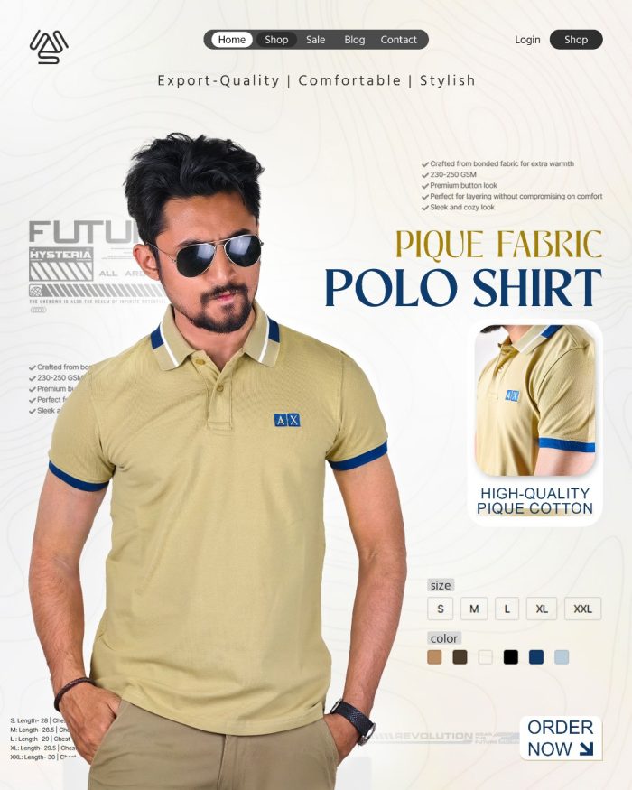 Pique fabric Polo Shirt  Solid AX - Image 5