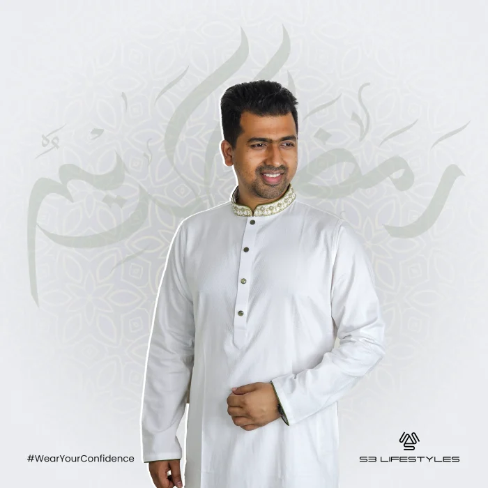 Men's Exclusive Panjabi White Karchupi - Image 4