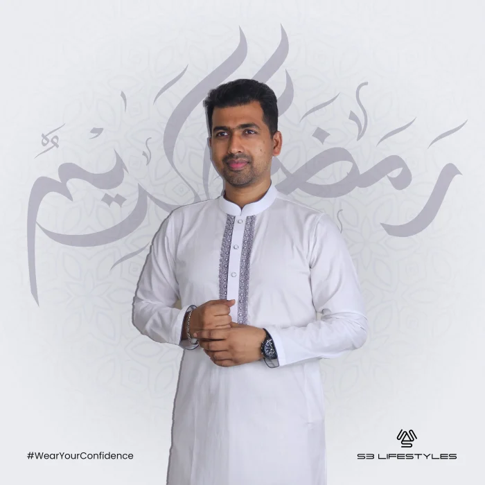 Men's Exclusive Panjabi White Karchupi - Image 5