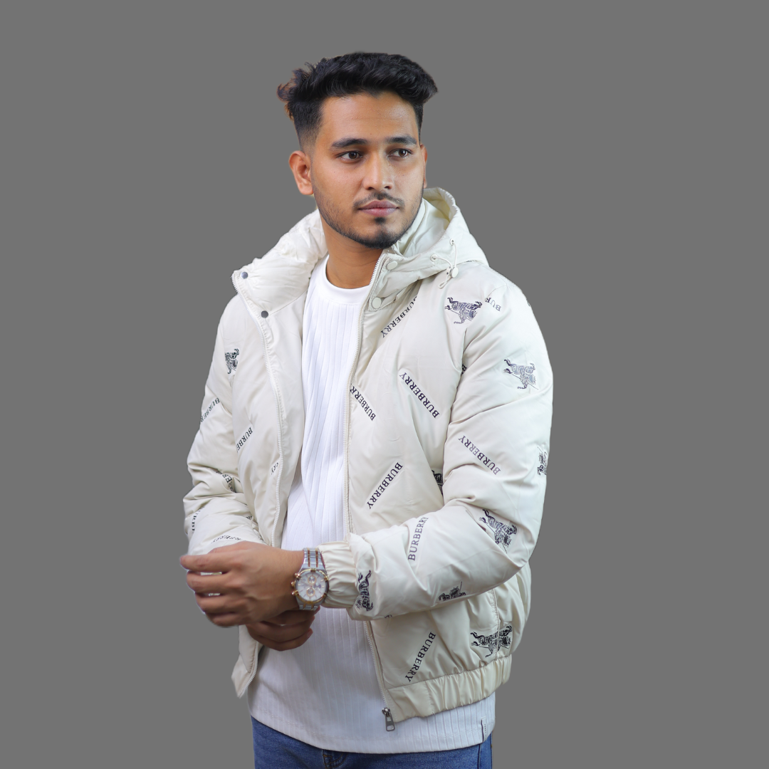Burberry Premium Padded Down Jacket with All-Over Logo |
