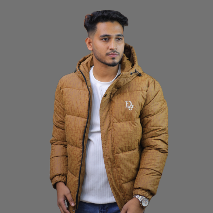 Dior Oblique Print Hooded Down Jacket